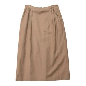 ESCADA Vintage Virgin Wool Skirt Midi Pleats Camel Tan Size 40 6 8 10 Party Work